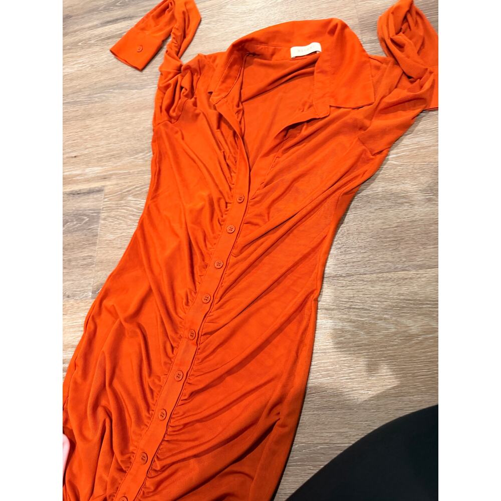 Meshki Rust Orange Rouched Button Down Maxi Dress… - image 6